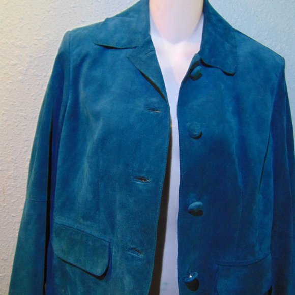 Green 100% Suede Leather Jacket Size Small - Picture 2 of 4